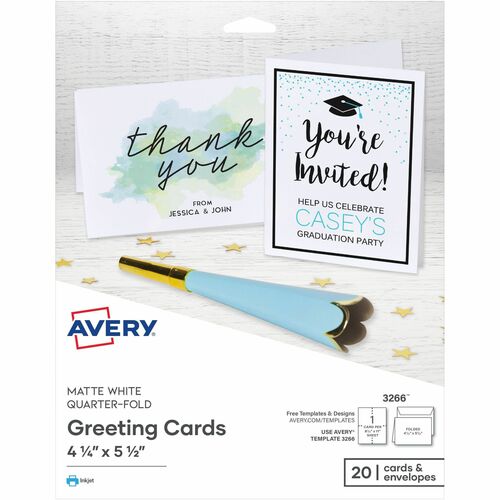 Quarter-Fold Card, 4-1/4"x5-1/2", White 20/PK