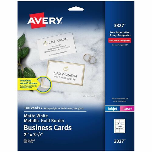 Business Cards, Gold Border, Print, 80 lb/216 gsm, 2" x 3.5", WE 100/PK
