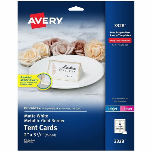 Place Cards, Tent, With Gold, Print, 65lb/176gsm, 2" x 3.5", We 80/PK