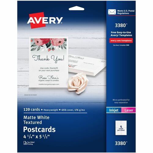 Post Cards, Textured, Card Size 4-1/4"x5-1/2", Matte, White 120/BX
