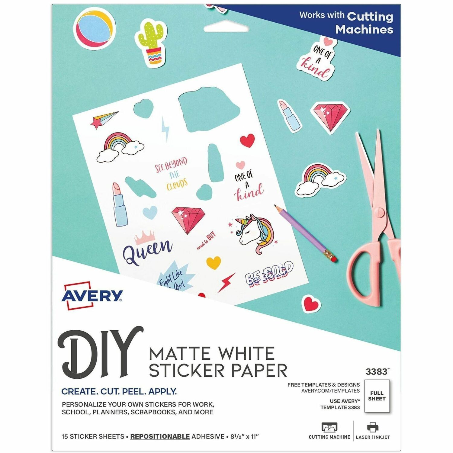 Sticker Paper, Inkjet, 8-1/2"x11", Matte White, 15P/PK Per Carton 6/CT