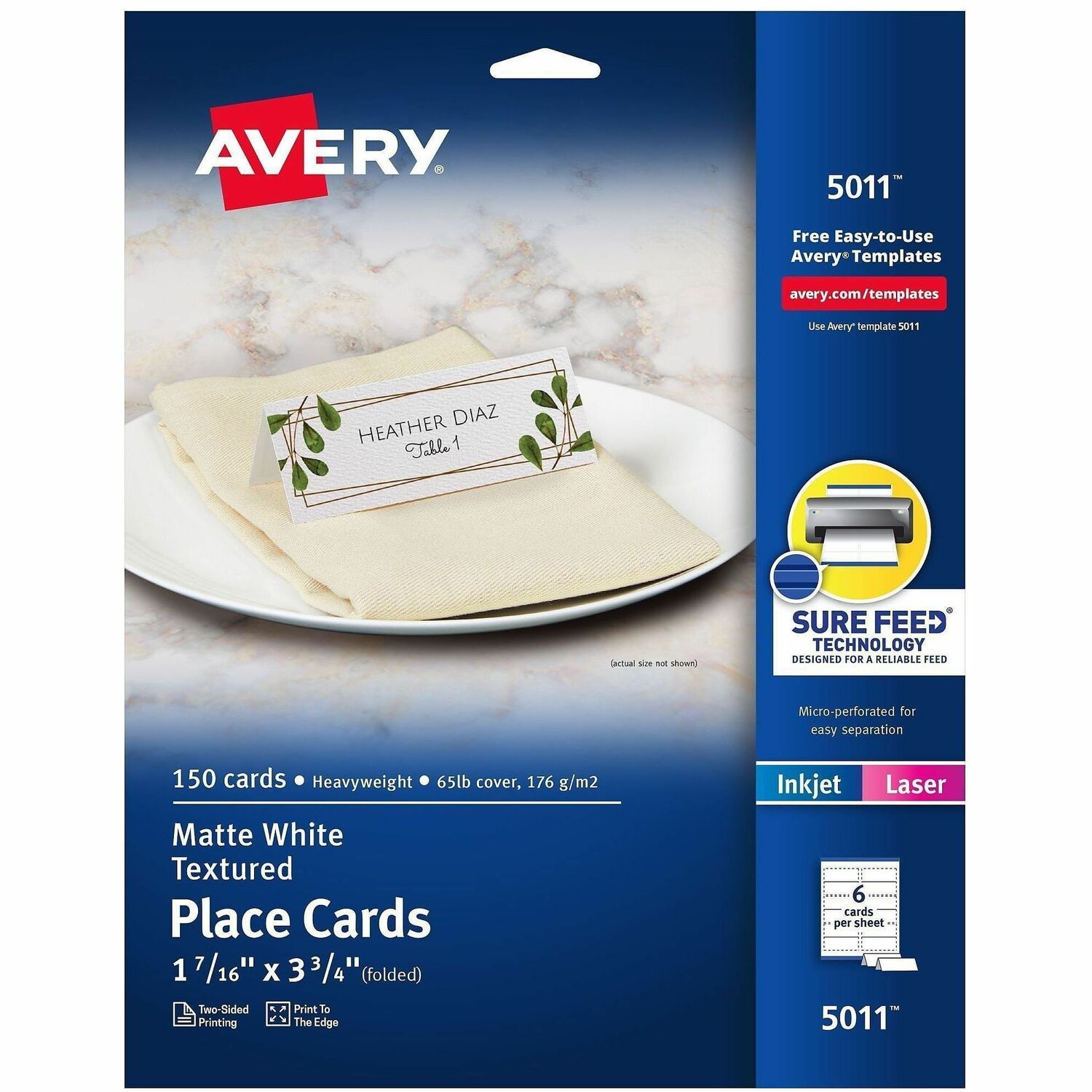 Place Cards, 2-Sided, 1-7/16"x3-3/4", Matte White 750/CT