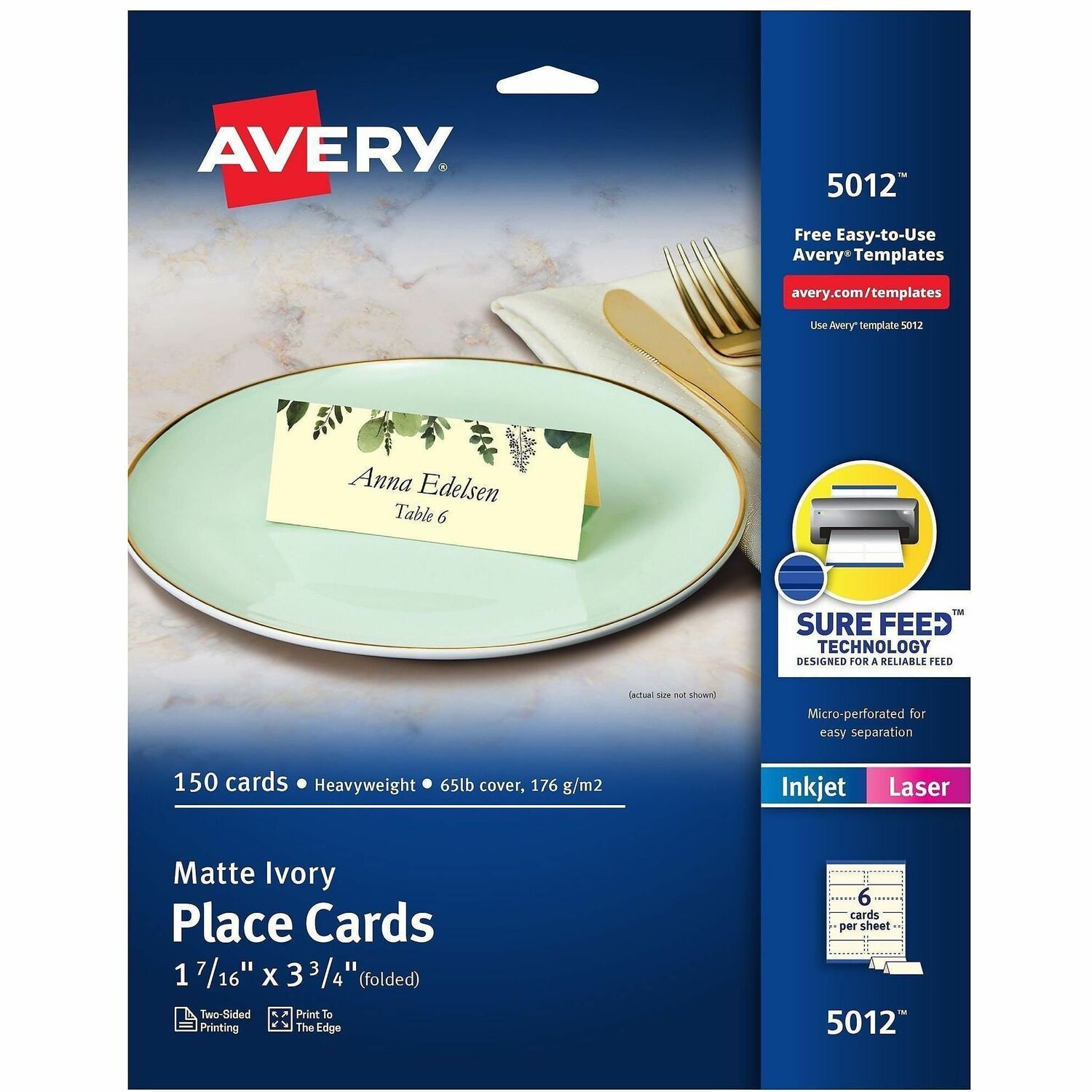 Place Cards 2-Sided, Uncoated, 1-7/16"x3-3/4", Ivory 750/CT
