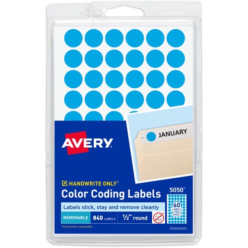 Labels, Removable, 1/2" Round, Light Blue 840/PK