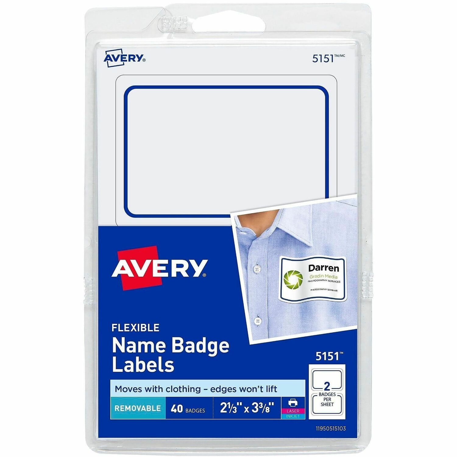 40 Name Badges, 2-1/3"x3-3/8", Blue Border 18/CT