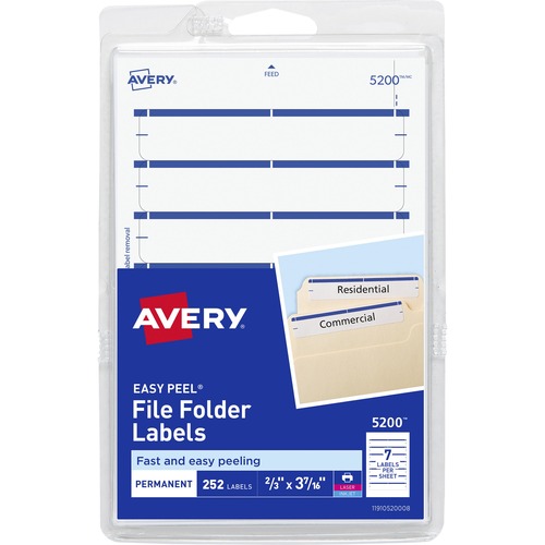 Filing Labels, Permanent, 11/16"x3-7/16", Dark Blue 252/PK