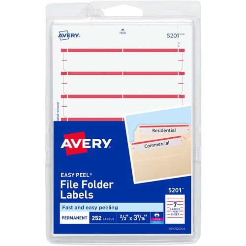 Filing Labels, Permanent, 11/16" x 3-7/16", Dark Red 252/PK