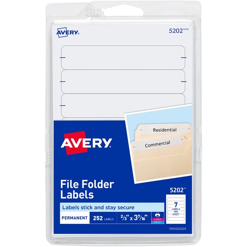 Filing Labels, Permanent, 11/16"x3-7/16", White 252/PK