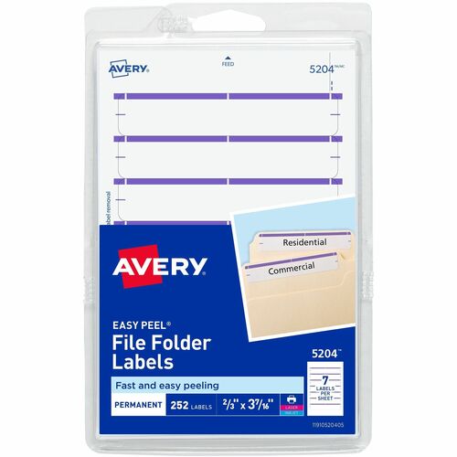 Filing Labels, Permanent, 11/16" x 3-7/16", Purple