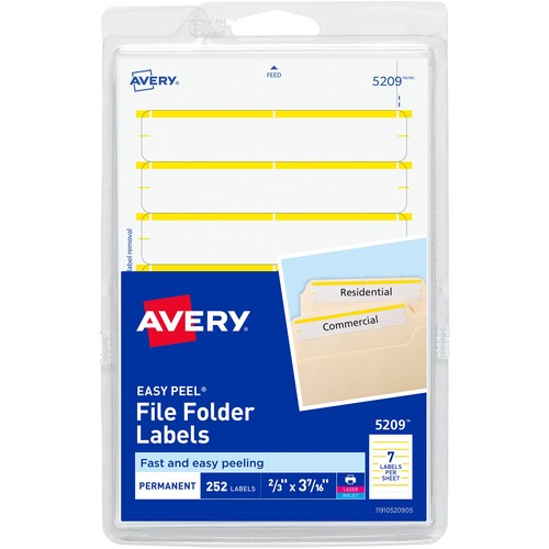 Filing Labels, Permanent, 11/16"x3-7/16", Yellow 252/PK