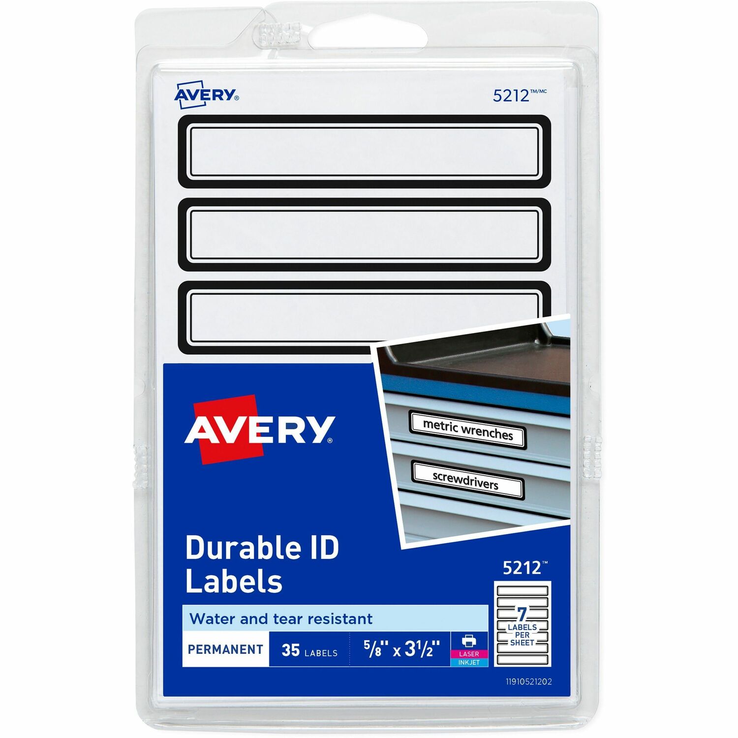 ID Labels, W/ Black Border, Permanent, 5/8" x 3-1/2", White, 35/PK 18/CT