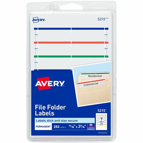 Filing Labels, Permanent, 11/16"x3-7/16", Assorted 252/PK