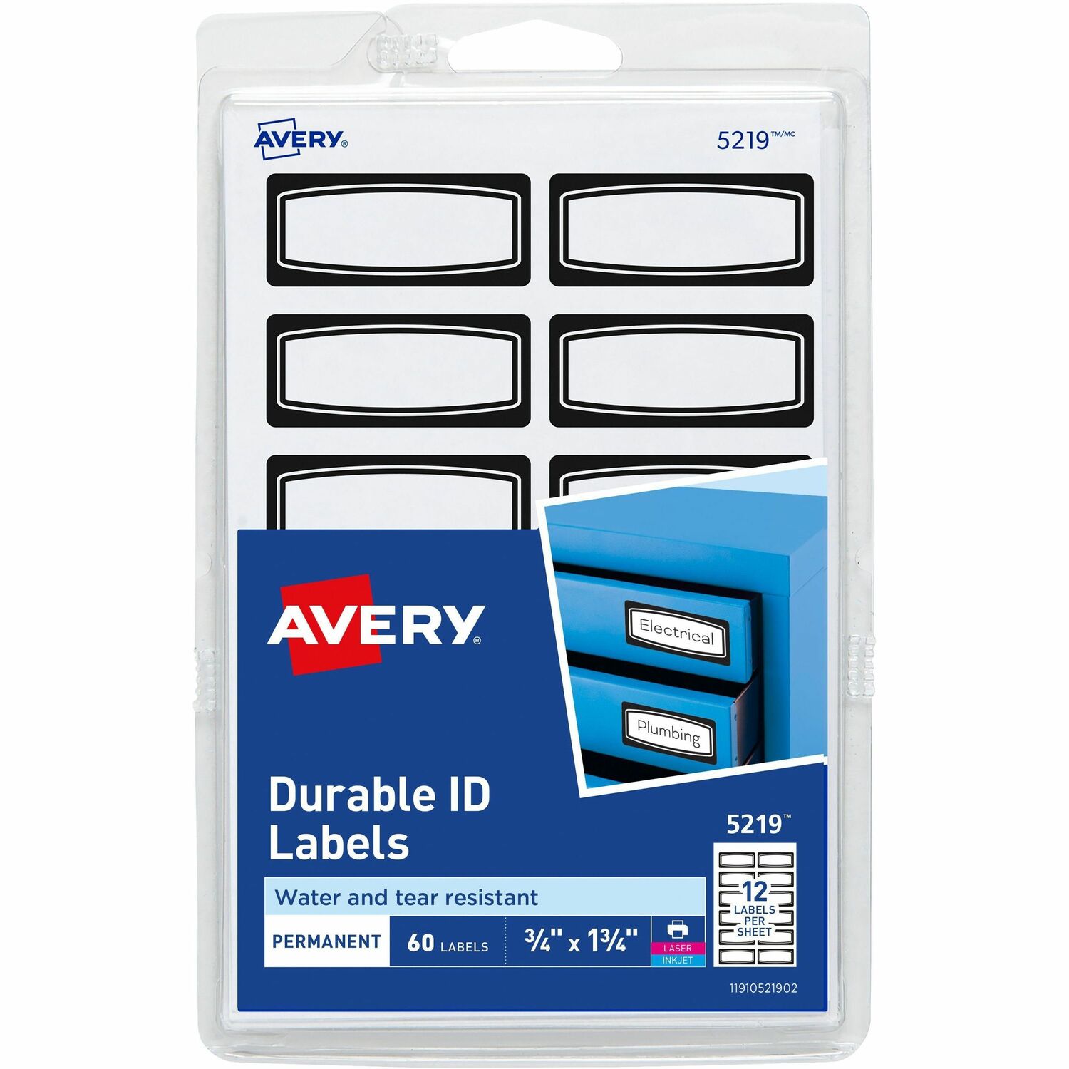 ID Labels, with Black Border, Permanent, 3/4"x3-1/2", White, 60/PK 18/CT