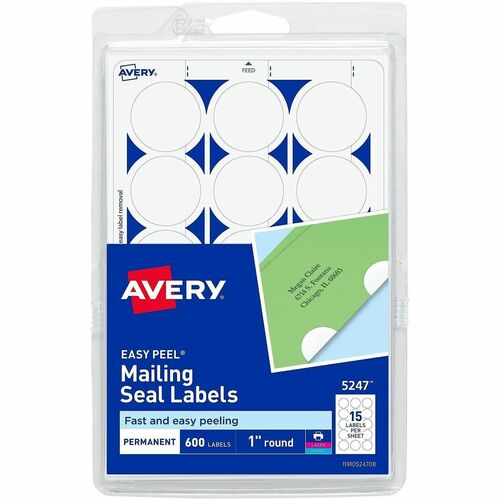 Mailing Seals, 1" Round, White 600/PK
