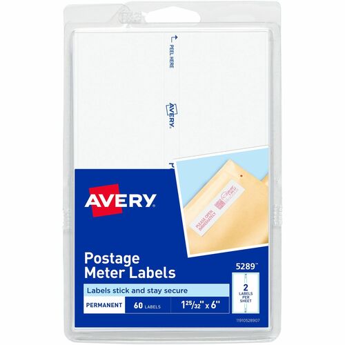 Postage Meter Labels, 1-3/16"x6", White 60/PK
