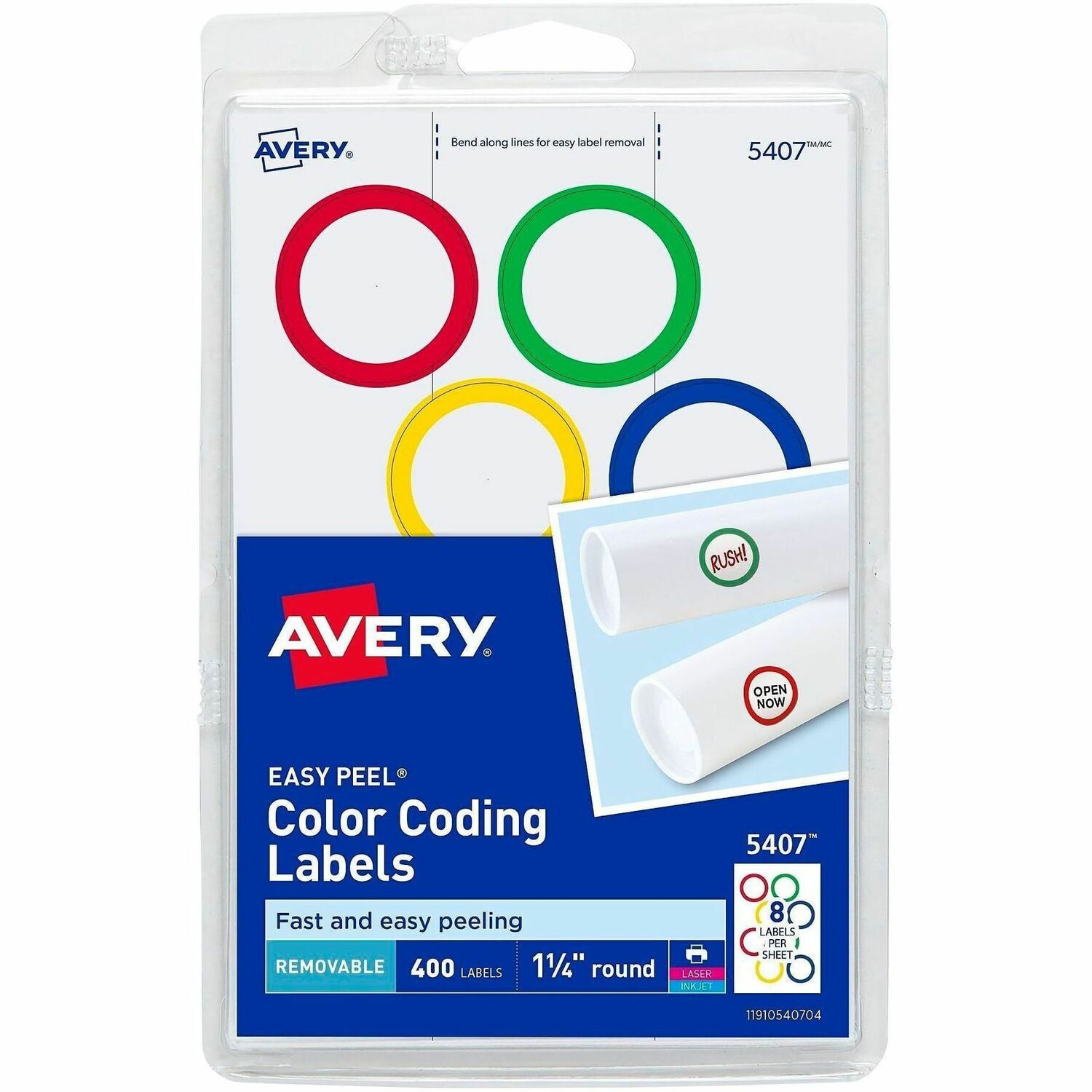 Labels, Removable, Color-Coding, 1-1/4" Dia, Ast, 400/PK 18/CT