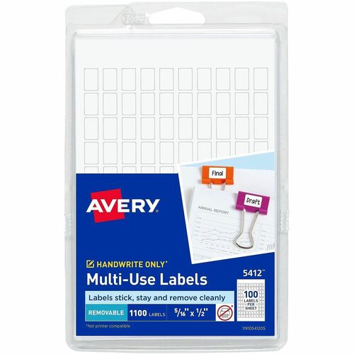 Multipurpose Labels, Removable, 1/2"x5/16", White 1000/PK
