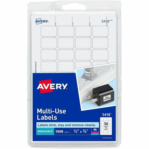 Labels, Removable, Multipurpose, 1/2"x3/4", White 1008/PK