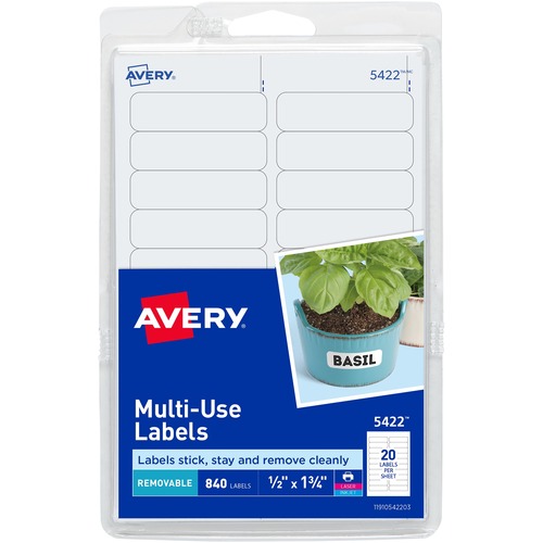 Removable Multipurpose Label, 1/2" x 1-3/4", White 42/PK