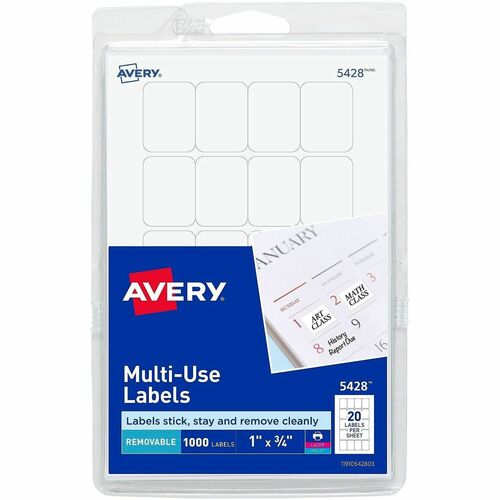 Labels, Removable, Multipurpose, 3/4" x 1", White 1000/PK