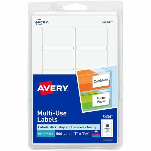Labels, Removable, Multipurpose, 1"x1-1/2", White 500/PK