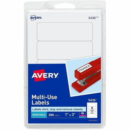 Labels, Removable, Multipurpose, 1" x 3", White 250/PK