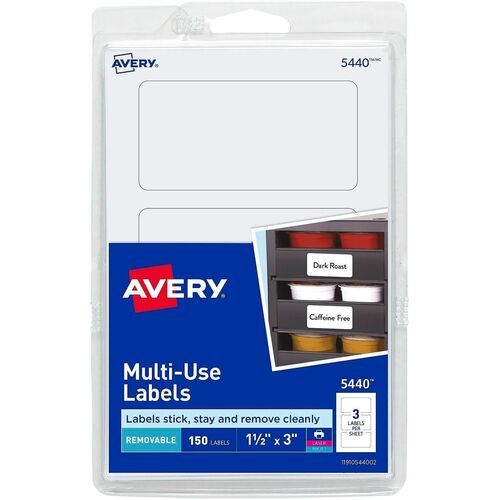Labels, Removable, Multipurpose, 3" x 1-1/2", White 150/PK