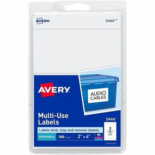Labels, Removable, Multipurpose, 2" x 4", White 100/PK