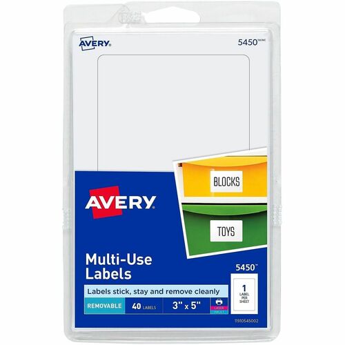 Labels, Removable, Multipurpose, 3" x 5", White 40/PK