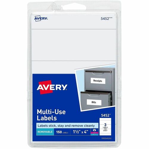 Labels, Removable, Multipurpose, 1-1/2" x 4", White 150/PK