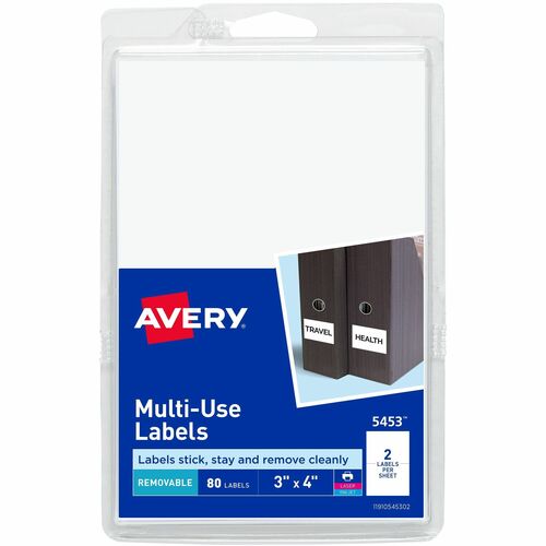 Removable Multipurpose Label, 3" x 4", White 80/PK
