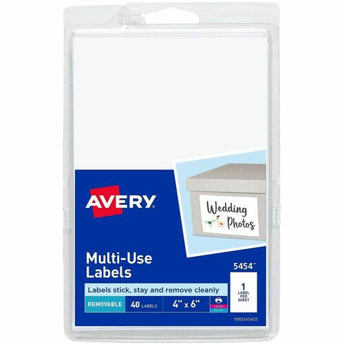 Labels, Removable, Multipurpose, 4" x 6", White 40/PK