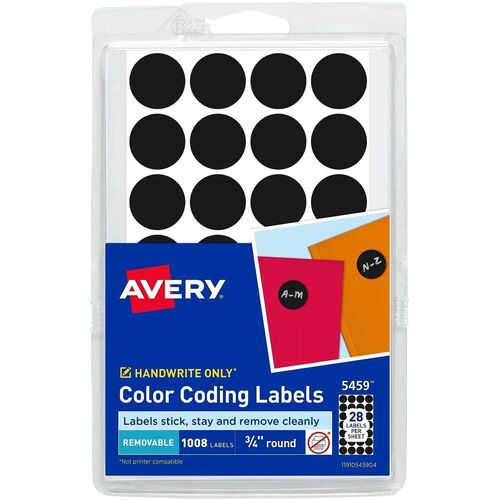 Removable Labels, 3/4" Round, Black 1008/PK