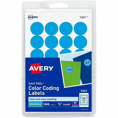 Removable Labels, 3/4" Round, Light Blue 1008/PK
