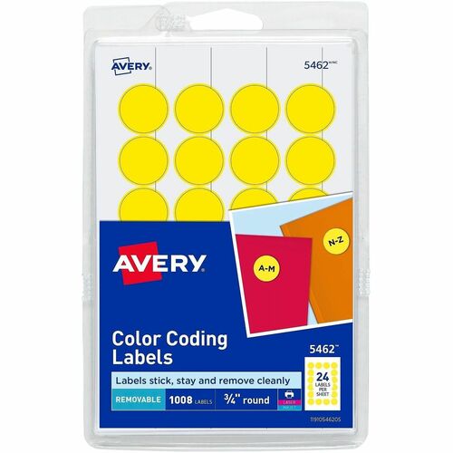 Removable Labels, 3/4" Round, Yellow 1008/PK