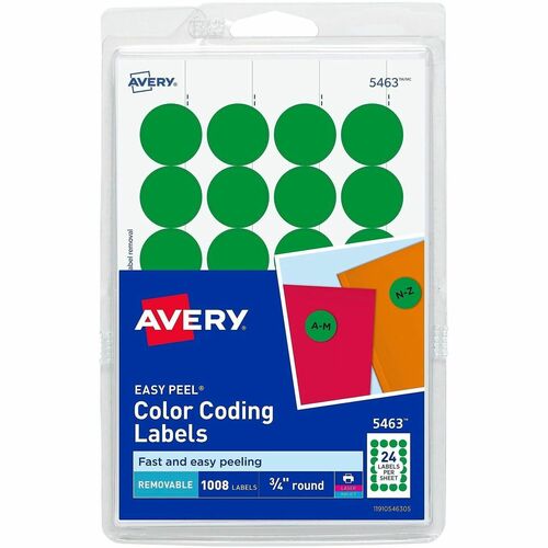 Removable Labels, 3/4" Round, Green 1008/PK