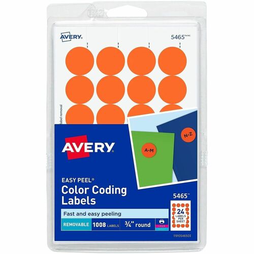Removable Labels, 3/4" Round, Orange 1008/PK