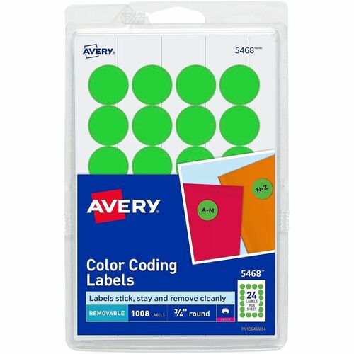 Removable Labels, 3/4" Round, Green Neon 1008/PK