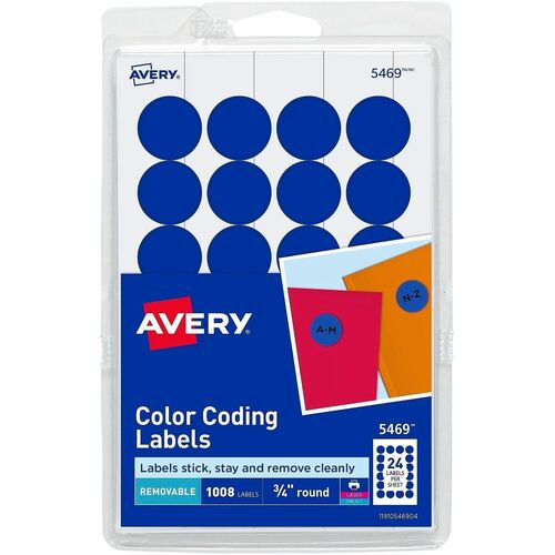 Removable Labels, 3/4" Round, Dark Blue 1008/PK