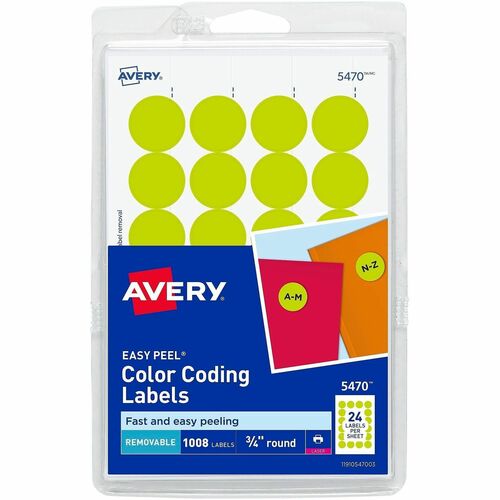 Removable Labels, 3/4" Round, Yellow Neon 1008/PK