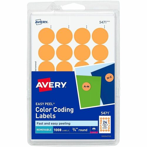 Removable Labels, 3/4" Round, Orange Neon 1008/PK