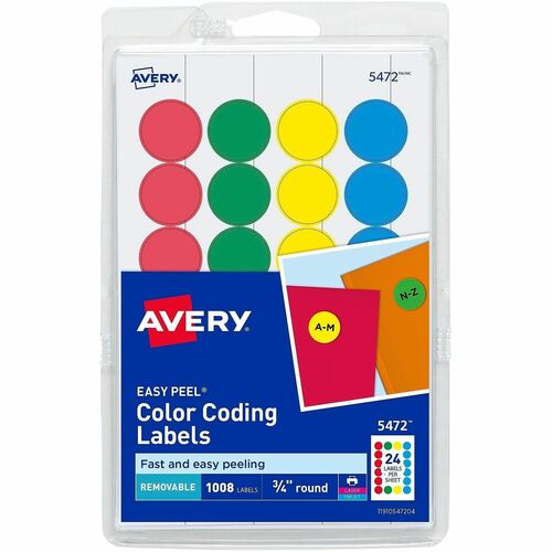 Removable Labels, 3/4" Round, Assorted 1008/PK