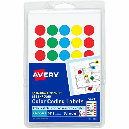 Color-Coding Labels, 3/4" Round, AST Translucent 1015/PK