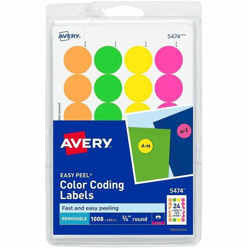 Color-Coding Labels, 3/4" Round, Neon AST 1008/PK