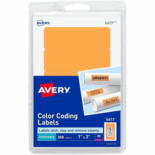 Removable Color-Coding Labels, 1"x3", Orange Neon 200/PK