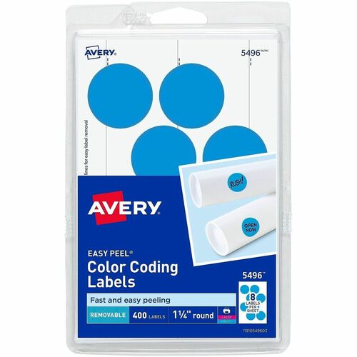 Removable Labels, 1-1/4" Round, Light Blue 400/PK