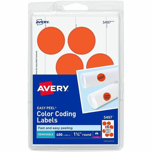 Removable Labels, 1-1/4" Round, Red Neon 400/PK