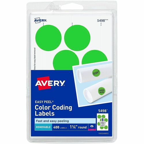 Removable Labels, 1-1/4" Round, Green Neon 400/PK