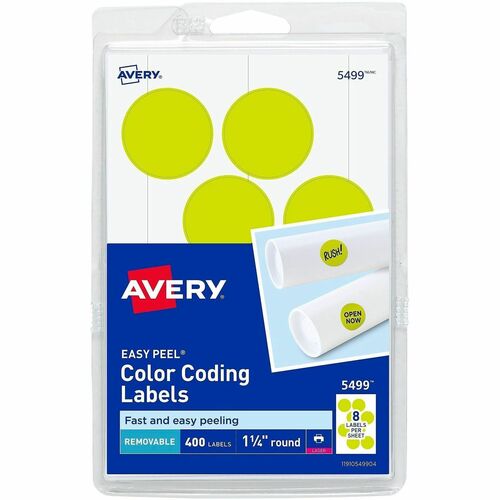 Removable Labels, 1-1/4" Round, Yellow Neon 400/PK
