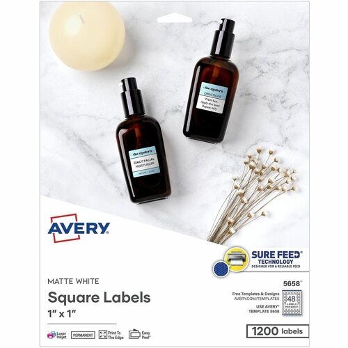 Labels, Square, SureFeed, Inkjet & Laser, 1" x 1", MTEWE 1200/PK